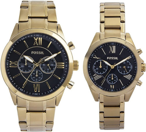 Pareja De Relojes Fossil Bq2400set Dorado Negro Originales