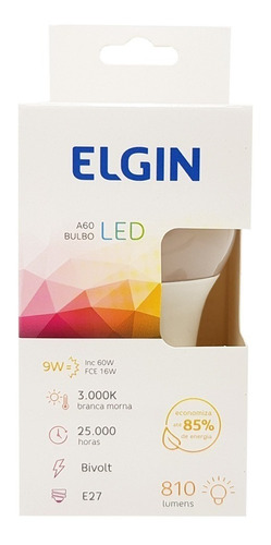 Lâmpada Led Elgin Bulbo 9 W Bulbo Cor Branco-quente 9w 110v/220v 3000k 810lm Com 10 Unidades