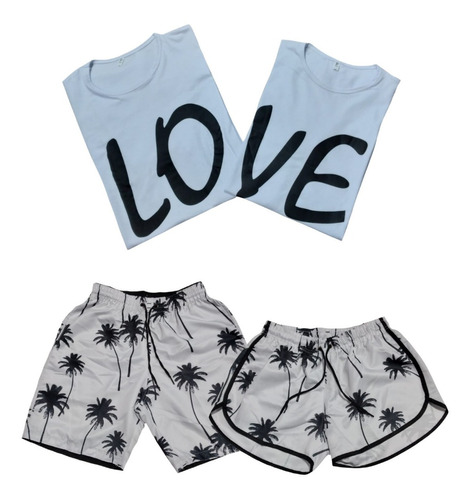 Kit Casal Conjunto Camiseta +shorts Praia Casais Top P/ Foto