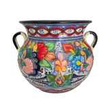 Maceta Decorativa Forma De Olla Hecha De Talavera Diseño 3 