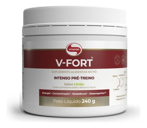 V Fort Pré Treino Intenso 240g Vitafor Sabores Diversos Sabor Limão