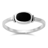 Anillo Único Simulado De Onyx Negro Para Mujer Nuevo .925