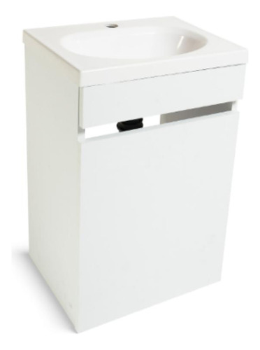 Mueble Basico Sin Tirador A Muro + Lavatorio Blanco Rohoi