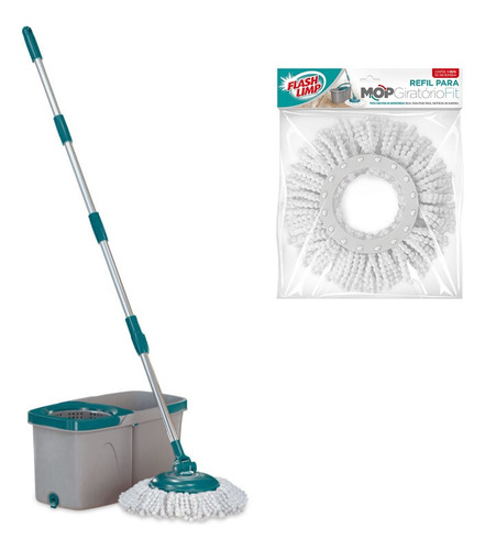 Mop Duas Aguas Giratório Inox Fit Flashlimp + 1 Refil Extra