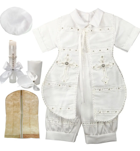 Traje Ropon Bautizo Niño + Kit Vela Traje Bautizo Bebé Hg