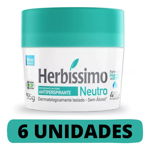 Kit 6un Desodorante Creme Neutro Herbíssimo 55g Atacado