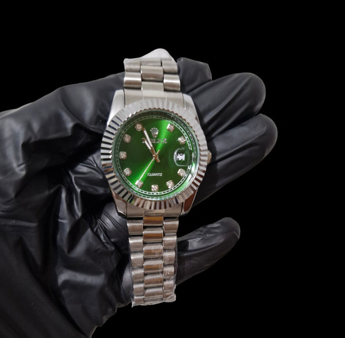 Reloj Rolex Plateado Con Verde Clon