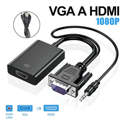 Cable Convertidor Video Vga Macho A Hdmi Hembra Con Audio Full Hd 1080p + Audio De 3,5 Mm Negro Jeeyee, No Compatible Con Hdmi A Vga | MercadoLibre