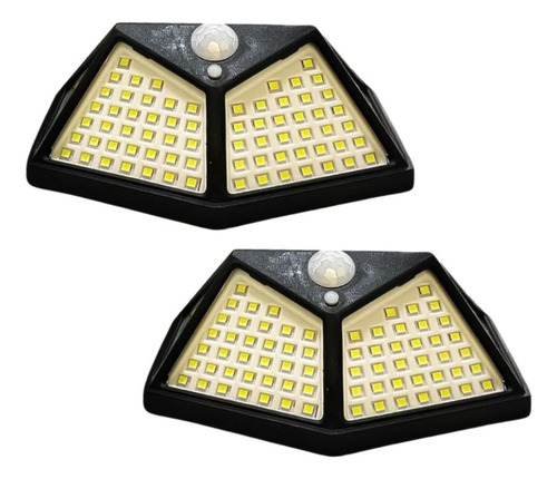 Kit 2 Luminária Solar Muro 100 Led Sensor De Presença Jardim