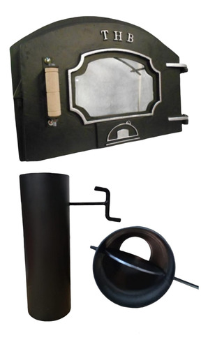 Puerta De Fundición Thb Con Visor + Chimenea Horno De Barro