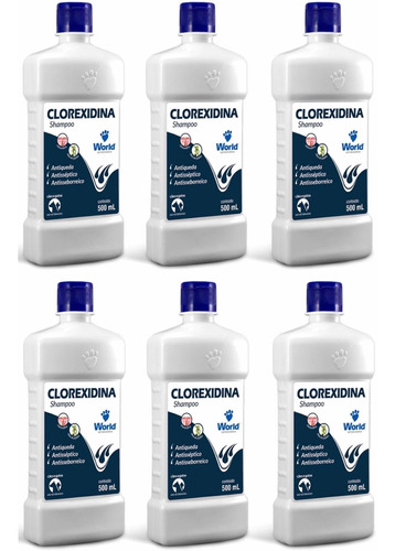 Kit C/6 Unidades Shampoo Clorexidina Dugs Wolrd 500ml