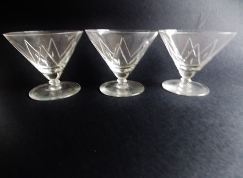 Antigo Trio Taças Art Déco Cristal Lapidado Dry Martini