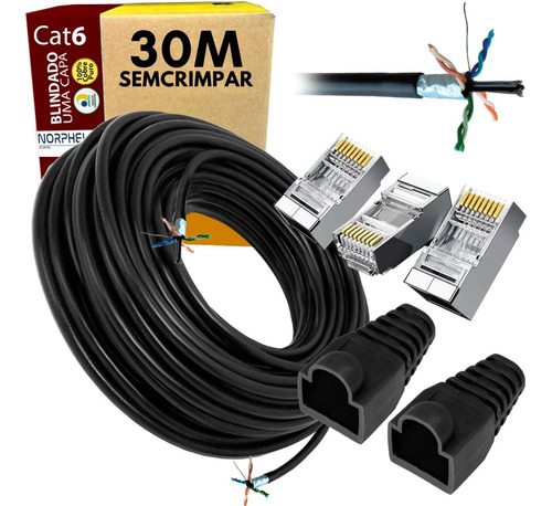 Cabo De Rede Cat6 Ftp Blindado Externo 100% Cobre 30 Metros