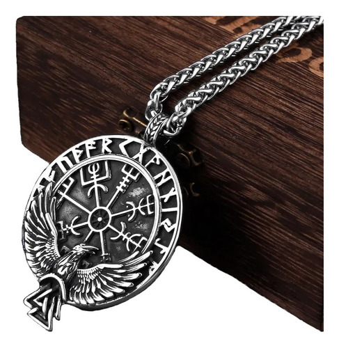 Collar Hombre Lujo Cuervo Odín Valknut Runas Nórdico Vikings