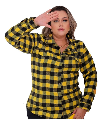 Camisa Blusa Feminina Gola Flanelada Plus Size Manga Xadrezz