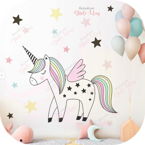 Vinilos Decorativos Unicornio Grande Y Estrellas De Colores