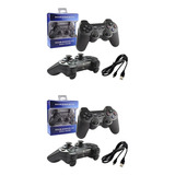 Kit 2 Controles Compatível Com Ps3 Sem Fio + Cabo Carregador