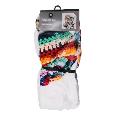 Frazada Aborregada Hometrends Estampado Gato Multicolor 152x122cm Blanco