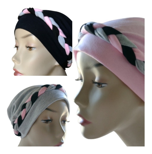 Turbante Oncológico Promo - 3 Gorros + 1 Trenza Combinable 