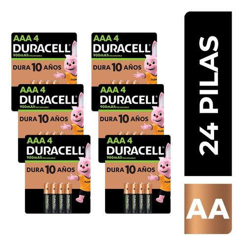 Duracell Aaa Recargables: 6 Paq De 4 Pilas Aaa Nimh 24 Pilas