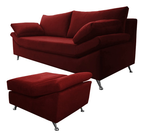 Sillon Sofa 3 Cuerpos + Puff Premium Pana Patas Cromadas