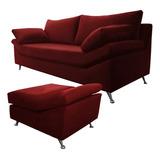 Sillon Sofa 3 Cuerpos + Puff Premium Pana Patas Cromadas