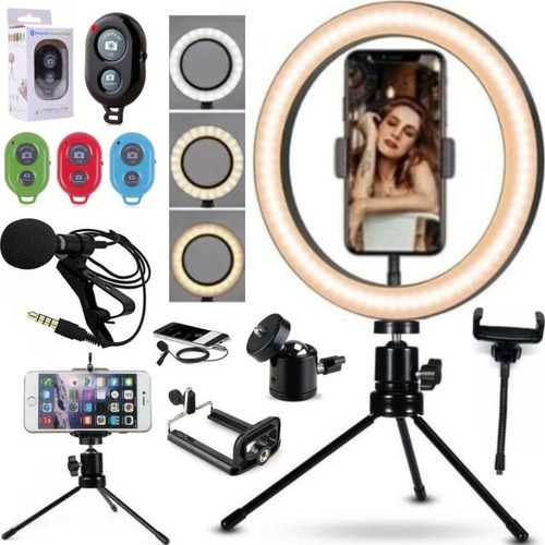 Kit Mini Tripe Anel De Luz + Controle Remoto Android iPhone