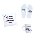 Kit Presente Caneca Almofada Chinelo Personalizado Sua Arte