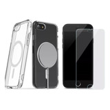 Kit Capa Clear Magnética Para iPhone 8 / Se 2020 + Pelicula Cor Transparente