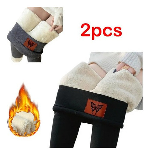 2 Calças Legging Femininas De Veludo Quente De Lã De Cordeir