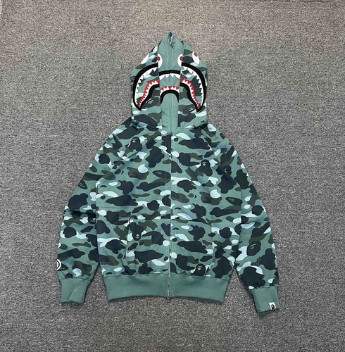 Sudadera Bape Camuflaje Azul Claro Tiburón Con Capucha Crema