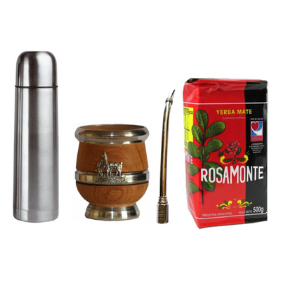 Kit Mate De Algarrobo Mod. 3, Bombilla, Yerba Mate , Termo. | Envío gratis