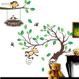 Vinil Decorativo Bosque Monitos Arbol  Pegatina Para Pared