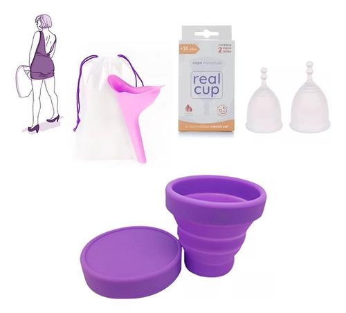 Kit Copa Menstrual Real Cup + Urinal Mujer Pis Parada+ Vaso