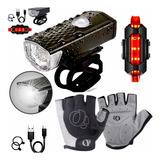 Kit Ciclista Lanterna Sinalizador Luva Farol Moto Bike Mtb