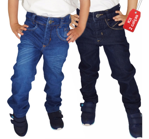 Kit 2 Calça Jeans Masculina Infantil Menino Criança Elastano