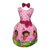 Vestido Infantil Temático Dora Aventureira Luxo + Brinde