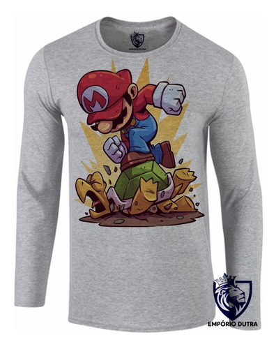 Camiseta Longa Camisa Mini Mario Bros Super Game Nintendo