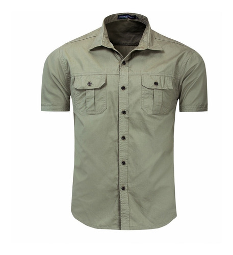 Camisa Militar De Manga Corta Para Hombre Trabajo Casual