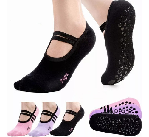 Calcetines Antideslizantes Yoga Modelo Cruz Con 3 Pares