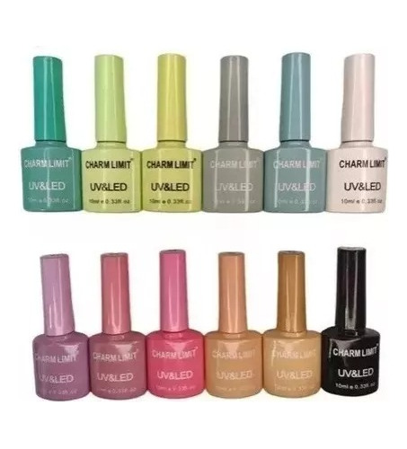 Kit X12 Esmaltes Semipermanente Uñas Cabina Charm Limit Uv