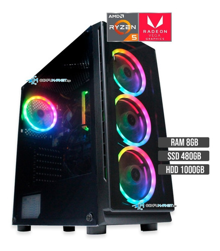 Torre Gamer Ryzen 5 3400g Ssd 480 Hdd 1tb Ram 8 Vega 11 2gb