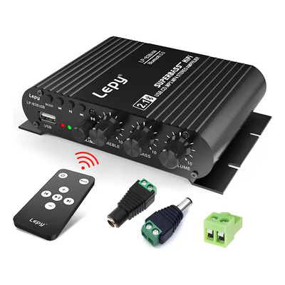 Amplificador Estéreo Bluetooth 5.0 Hi-fi Meviar Lp-838 2.1 Canales | Subwoofer 20w Superbass, Usb Rca Aux, Control Remoto Infrarrojo | Para Casa Auto Fiesta 3a, Aleación De Aluminio Negro | Envío gratis