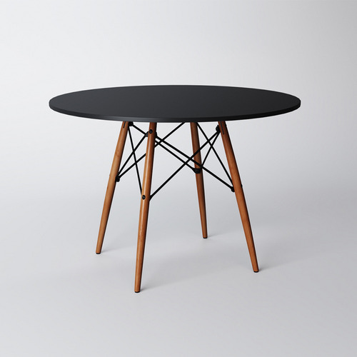 Mesa De Jantar Redonda Eames Eiffel Wood Tampo 80cm Preto