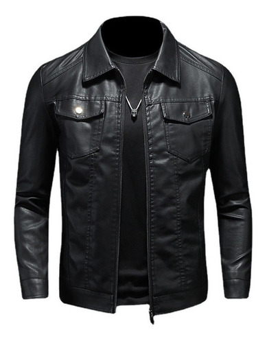 Chamarra Vini Piel Slim Fit Tipo Biker Black Ii9 Para Hombre