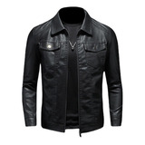 Chamarra Vini Piel Slim Fit Tipo Biker Black Ii9 Para Hombre