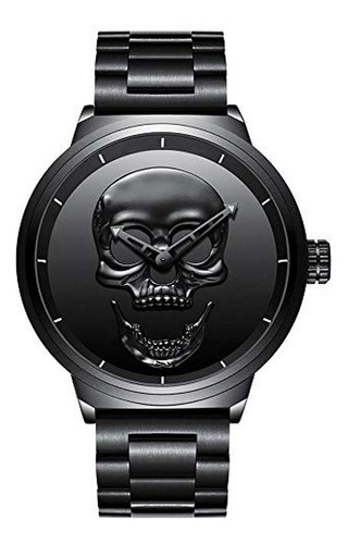 Reloj De Calavera 3d Naval, Acero Inoxidable - Negro.