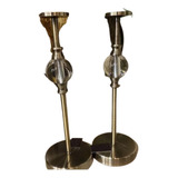 Candelabro De Metal Color Champagne Con Esfera De Vidrio Aa1