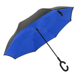 Guarda Chuva Invertido Reforçado Duplo Impermeável Grande Cor Preto/azul