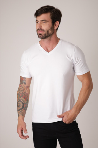 Camisa Camiseta Masculina Gola V Algodão Egípcio Slim Fit